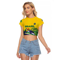 Personalized Brazil Raglan Cropped T Shirt Toco Toucan Tropical Vibes - Wonder Print Shop