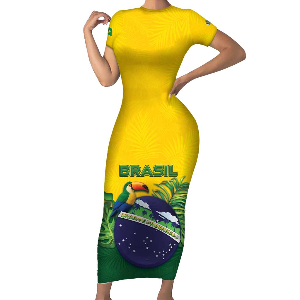 Personalized Brazil Short Sleeve Bodycon Dress Toco Toucan Tropical Vibes - Wonder Print Shop