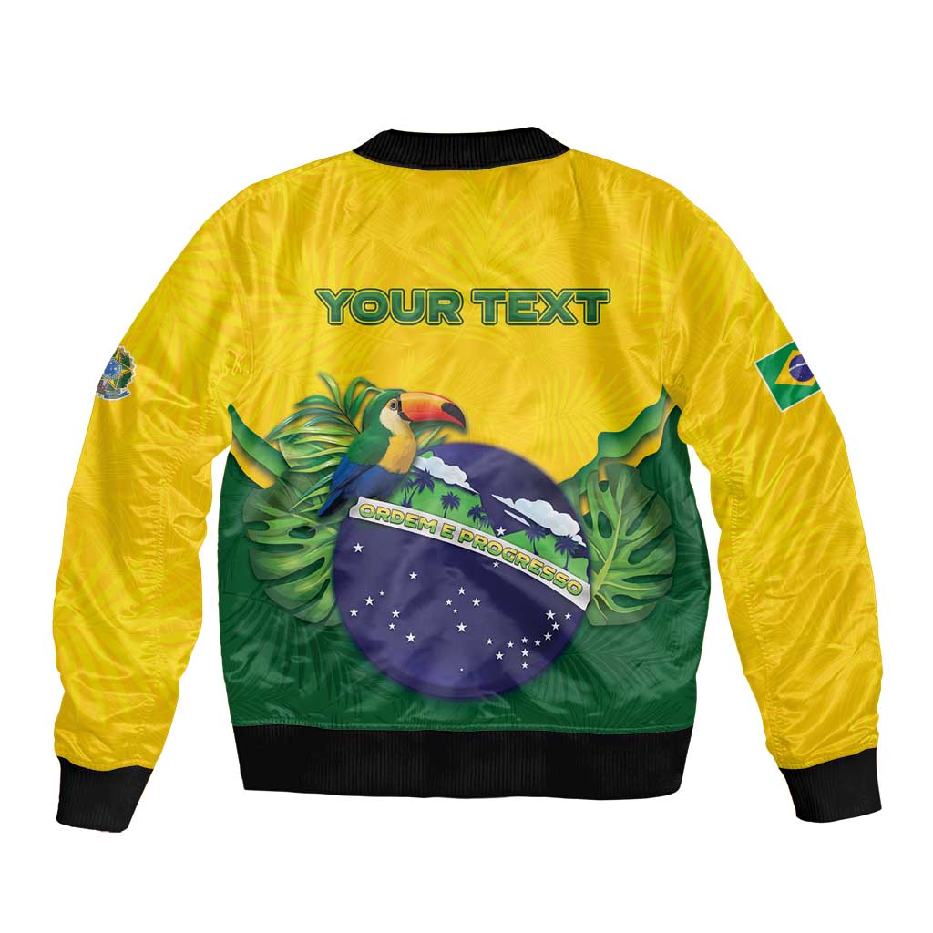Personalized Brazil Sleeve Zip Bomber Jacket Toco Toucan Tropical Vibes - Wonder Print Shop