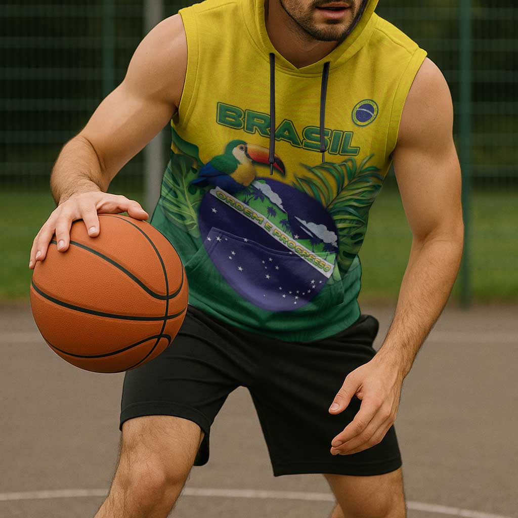 Personalized Brazil Sleeveless Hoodie Toco Toucan Tropical Vibes - Wonder Print Shop