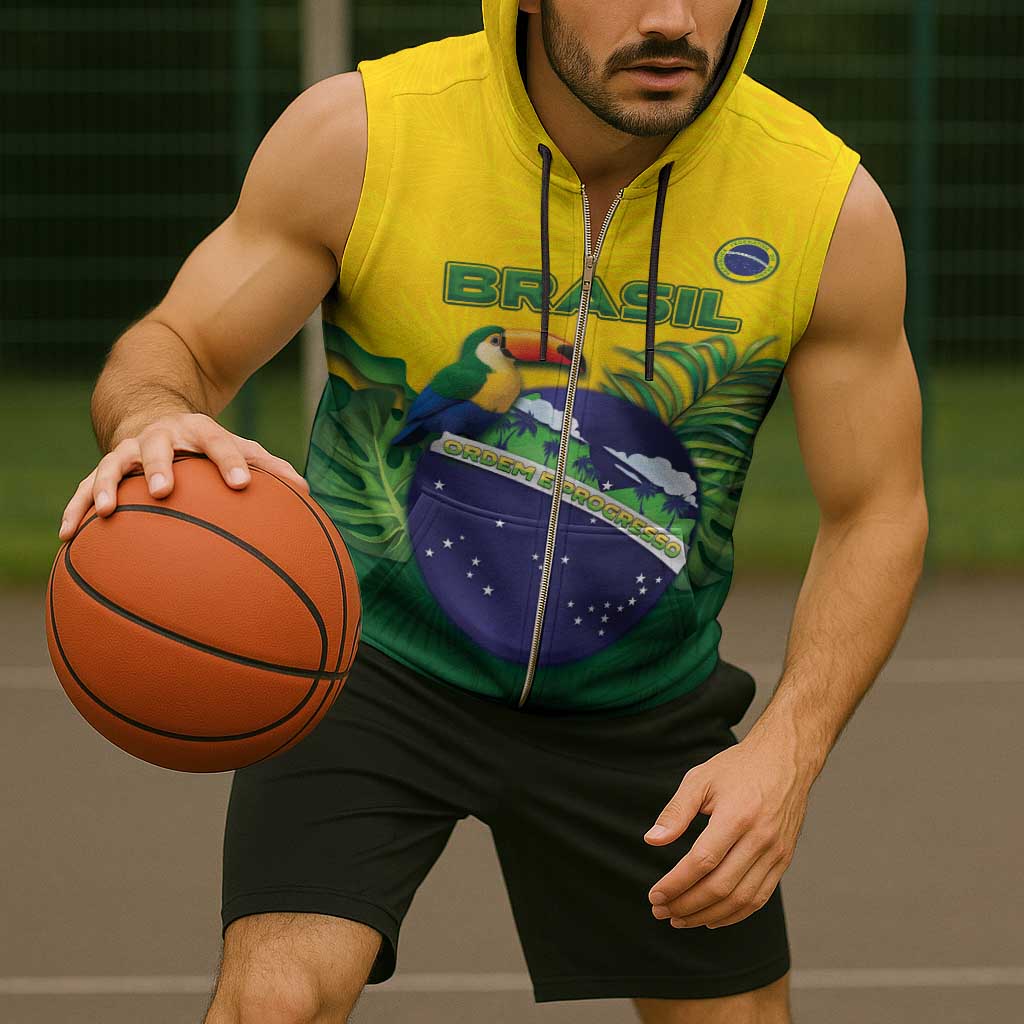 Personalized Brazil Sleeveless Zip Hoodie Toco Toucan Tropical Vibes - Wonder Print Shop