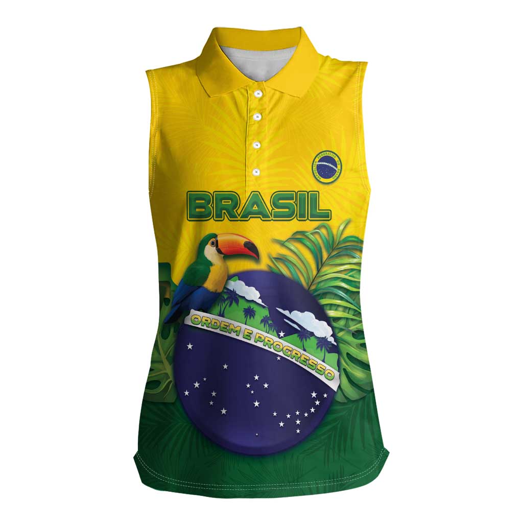 Personalized Brazil Women Sleeveless Polo Shirt Toco Toucan Tropical Vibes - Wonder Print Shop