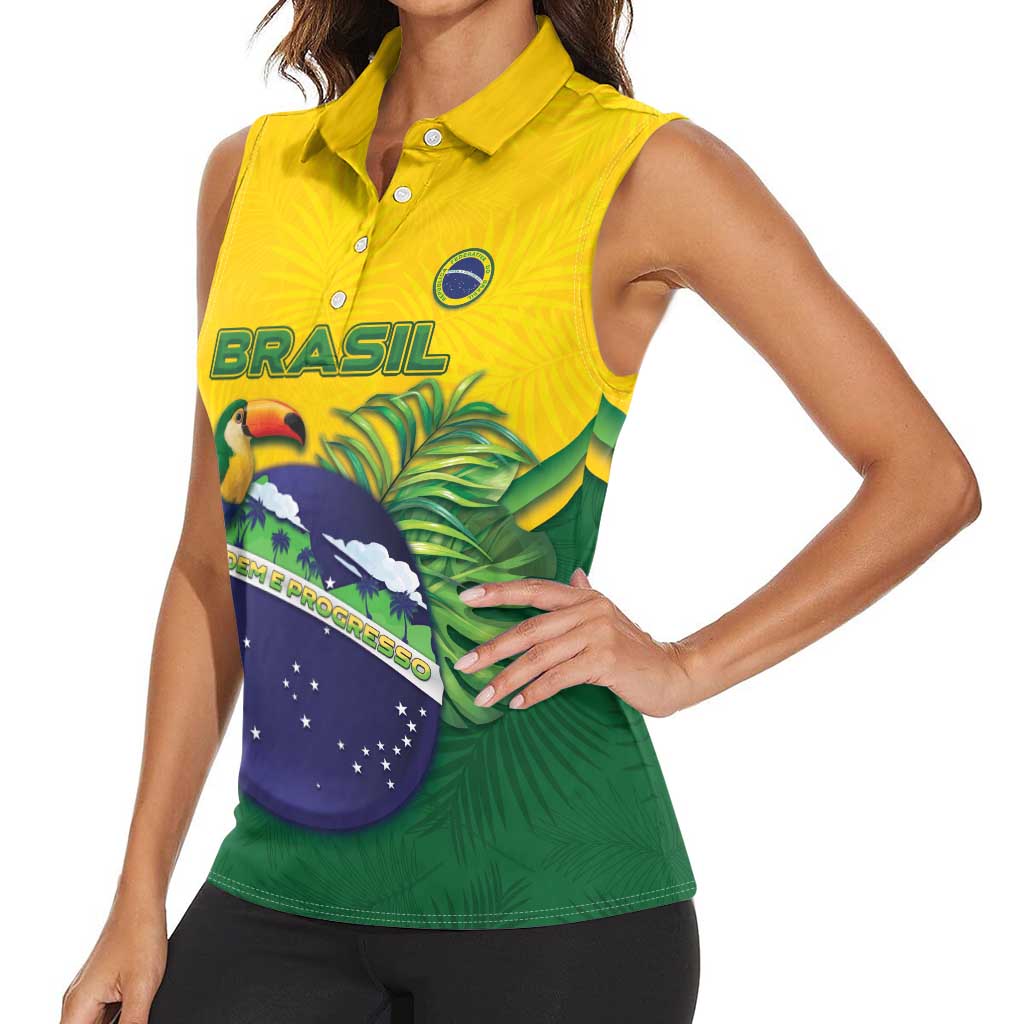 Personalized Brazil Women Sleeveless Polo Shirt Toco Toucan Tropical Vibes - Wonder Print Shop