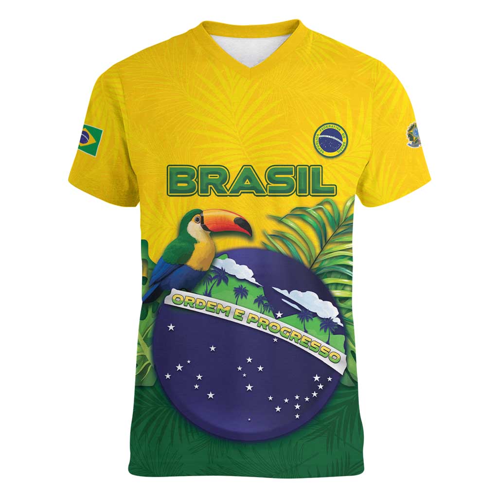 Personalized Brazil Women V-Neck T-Shirt Toco Toucan Tropical Vibes - Wonder Print Shop