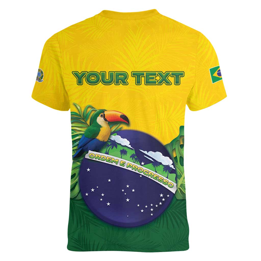 Personalized Brazil Women V-Neck T-Shirt Toco Toucan Tropical Vibes - Wonder Print Shop