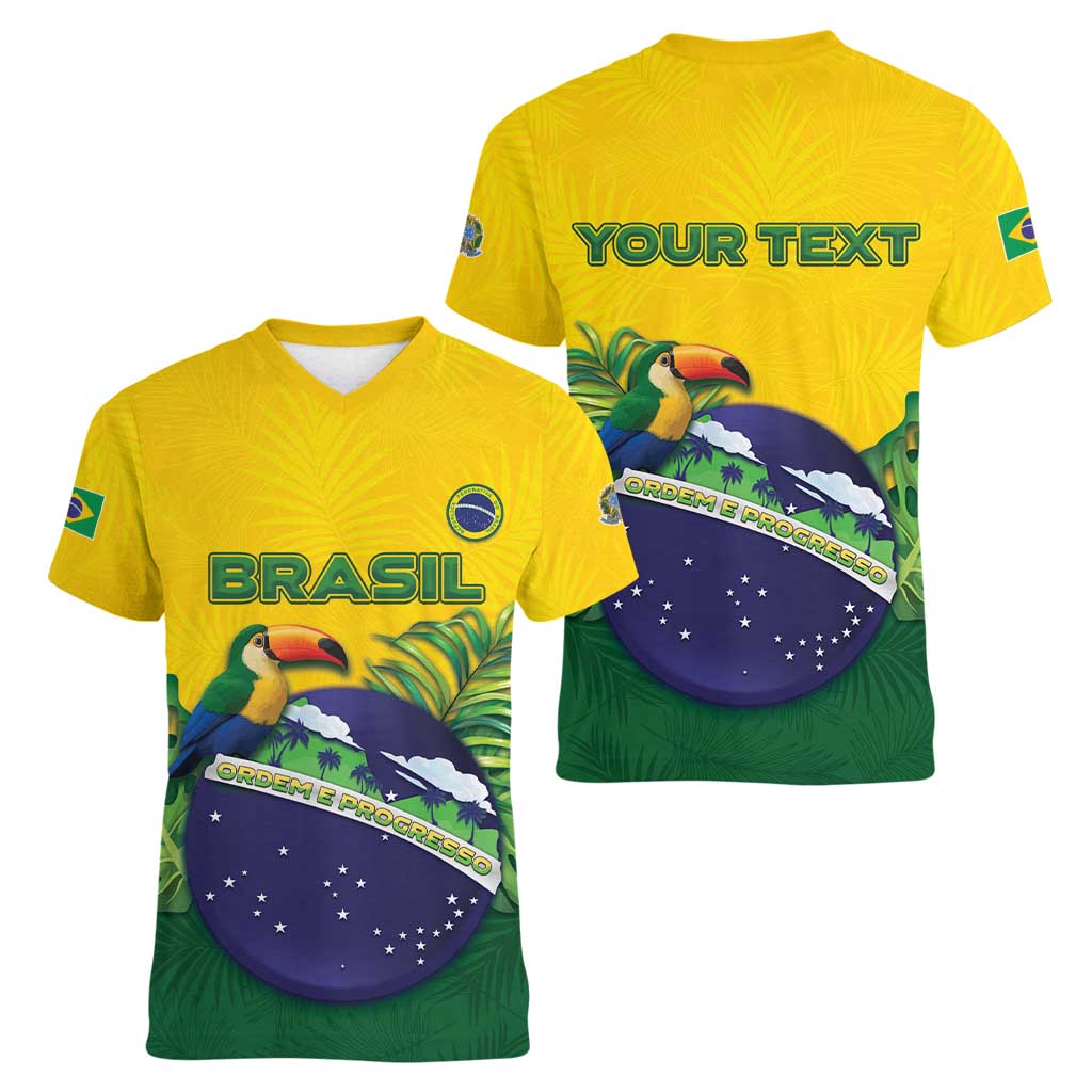 Personalized Brazil Women V-Neck T-Shirt Toco Toucan Tropical Vibes - Wonder Print Shop
