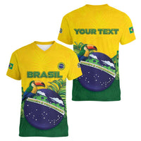 Personalized Brazil Women V-Neck T-Shirt Toco Toucan Tropical Vibes - Wonder Print Shop