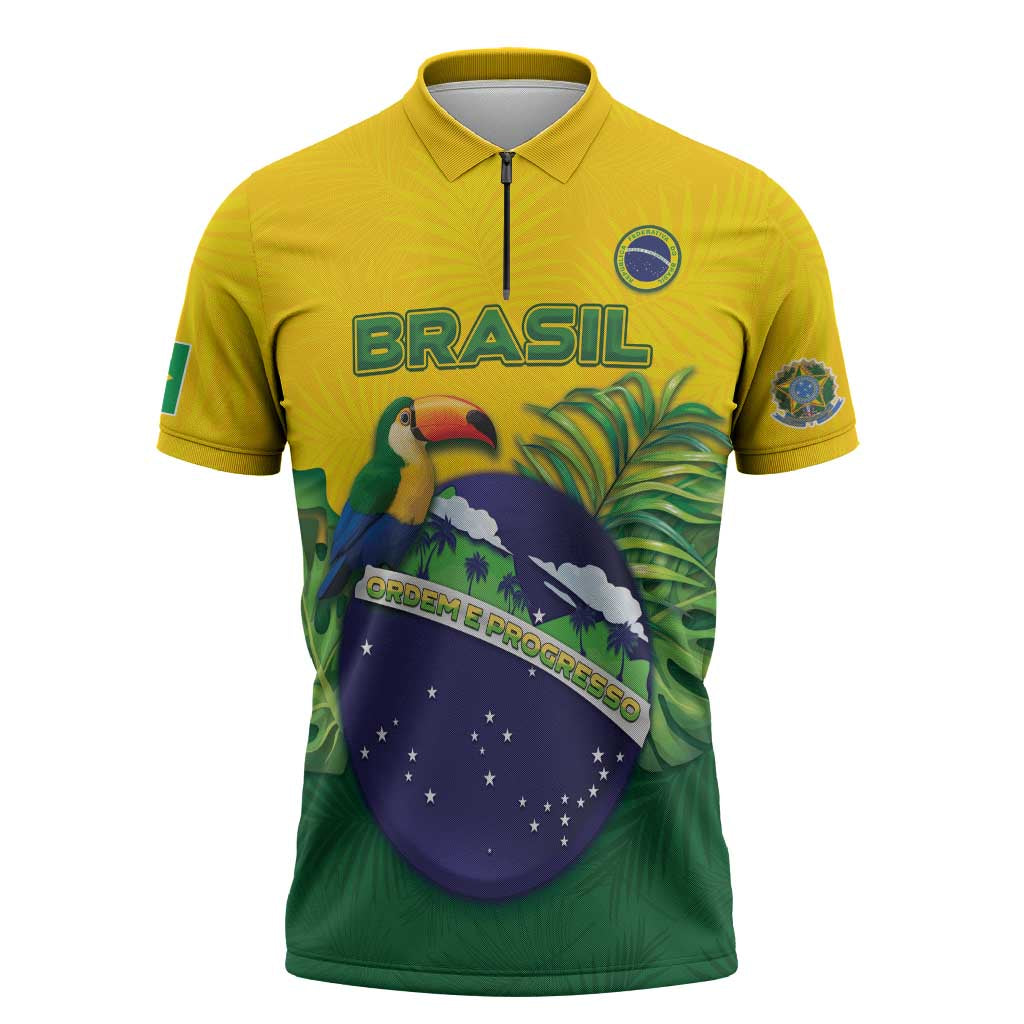 Personalized Brazil Zipper Polo Shirt Toco Toucan Tropical Vibes - Wonder Print Shop