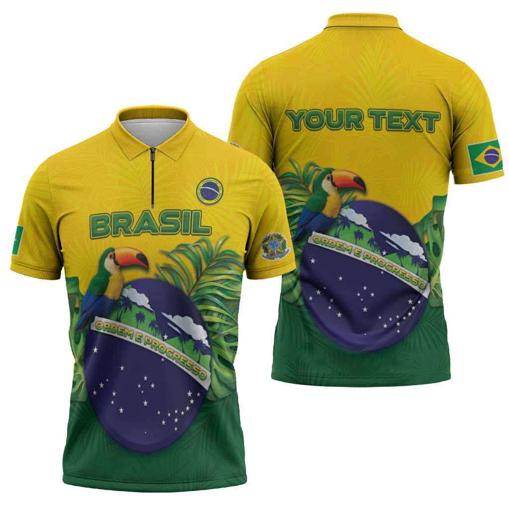 Personalized Brazil Zipper Polo Shirt Toco Toucan Tropical Vibes - Wonder Print Shop