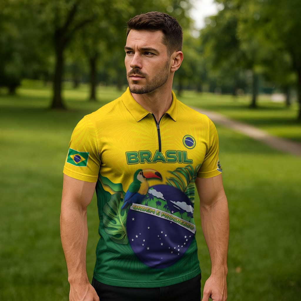 Personalized Brazil Zipper Polo Shirt Toco Toucan Tropical Vibes - Wonder Print Shop