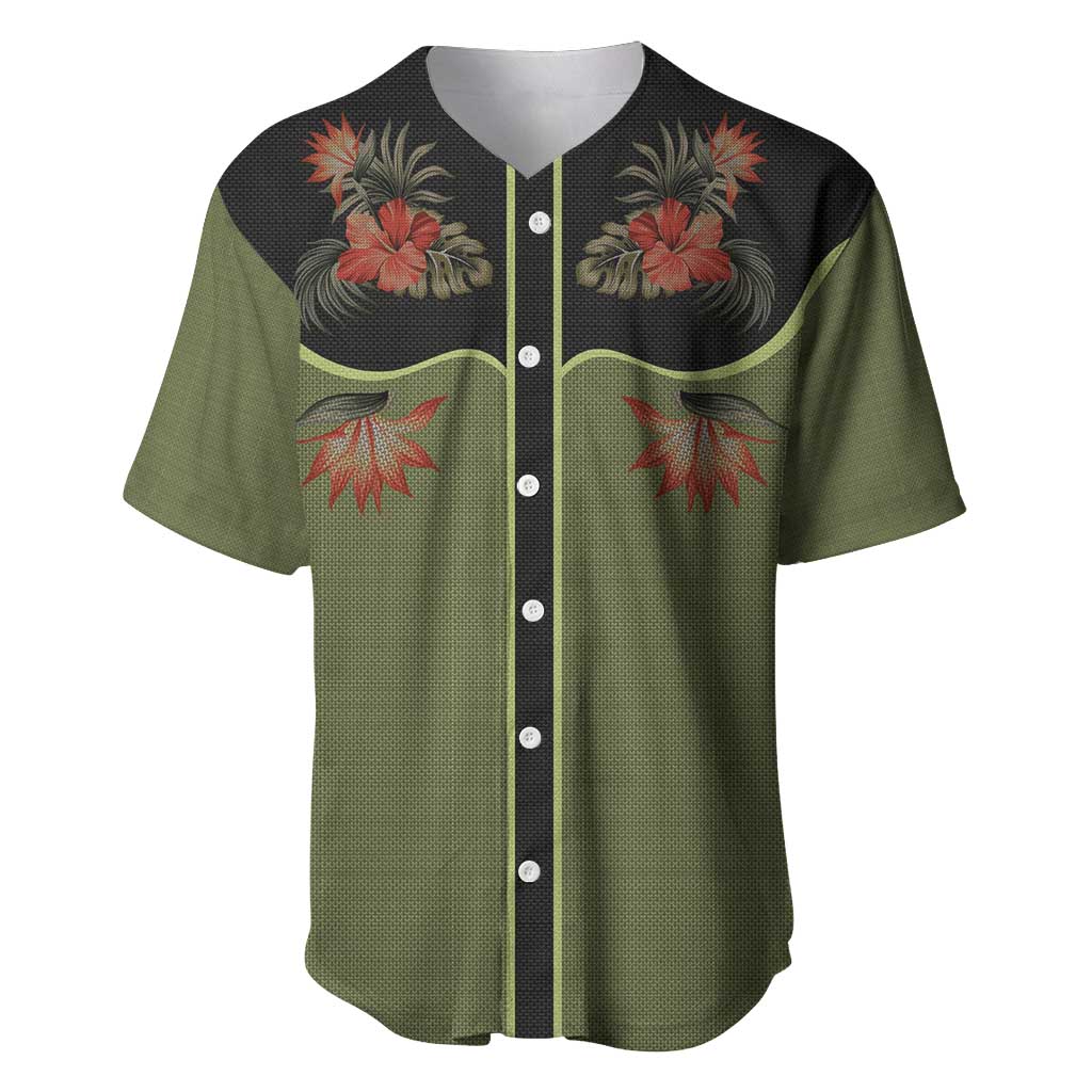 Western Yoke Baseball Jersey Tropical Hibiscus Cowboy Style - Wonder Print Shop