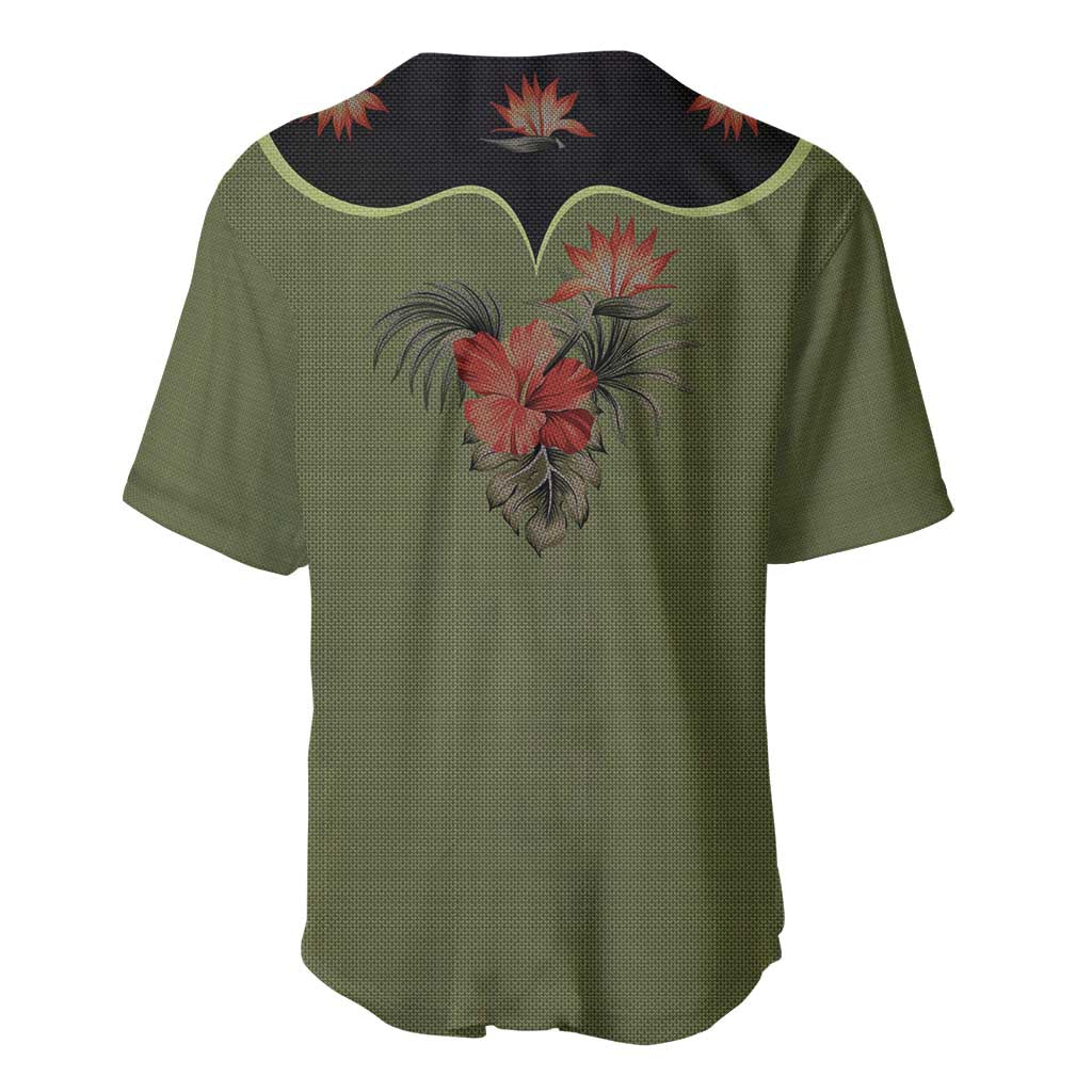 Western Yoke Baseball Jersey Tropical Hibiscus Cowboy Style - Wonder Print Shop