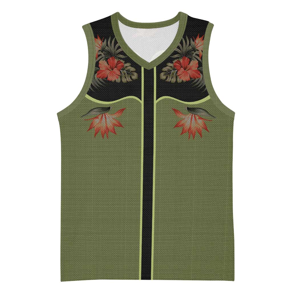 Western Yoke Basketball Jersey Tropical Hibiscus Cowboy Style - Wonder Print Shop