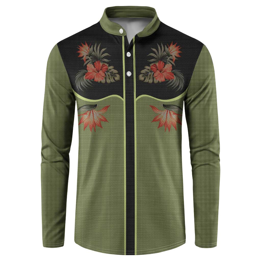 Western Yoke Button Sweatshirt Tropical Hibiscus Cowboy Style - Wonder Print Shop