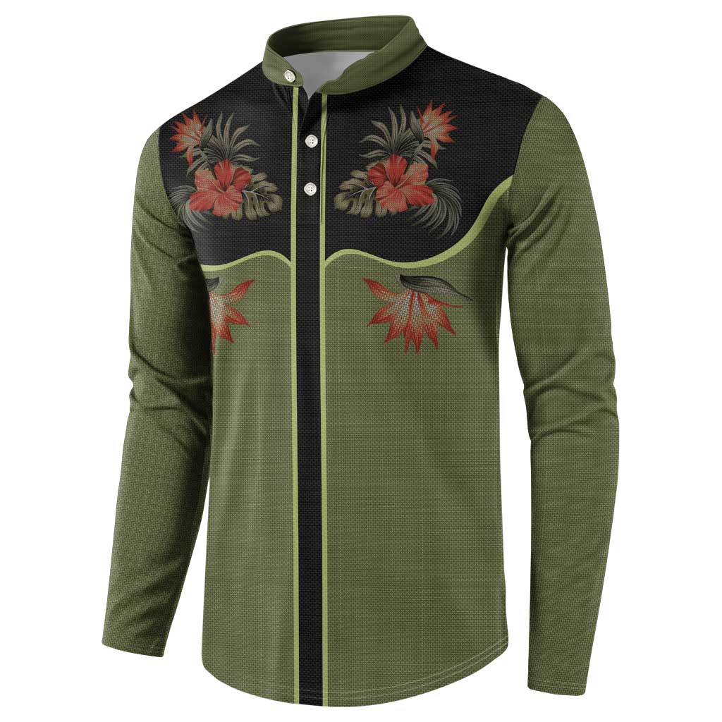 Western Yoke Button Sweatshirt Tropical Hibiscus Cowboy Style - Wonder Print Shop