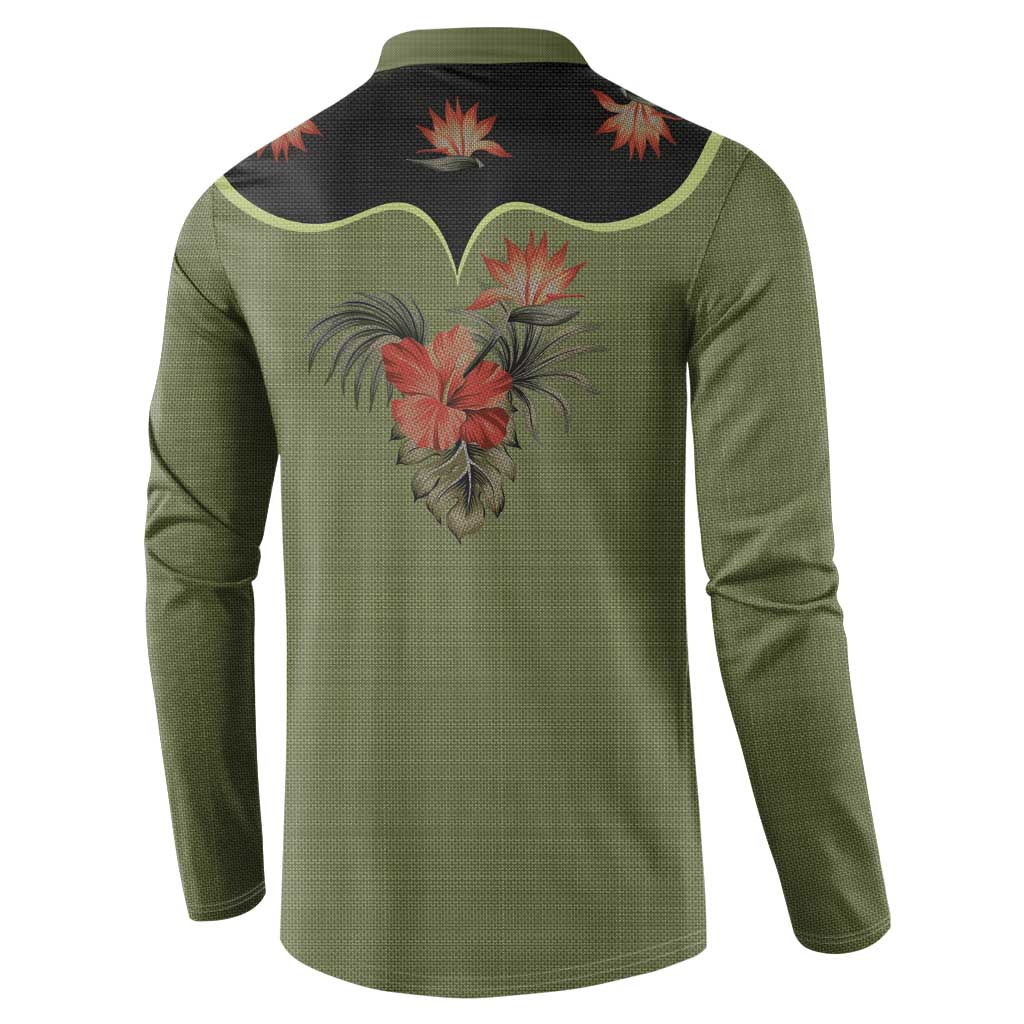 Western Yoke Button Sweatshirt Tropical Hibiscus Cowboy Style - Wonder Print Shop