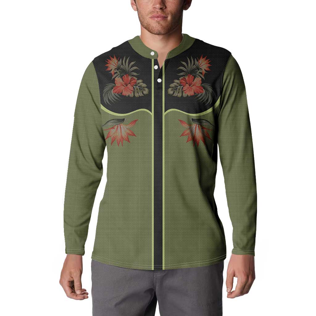 Western Yoke Button Sweatshirt Tropical Hibiscus Cowboy Style - Wonder Print Shop