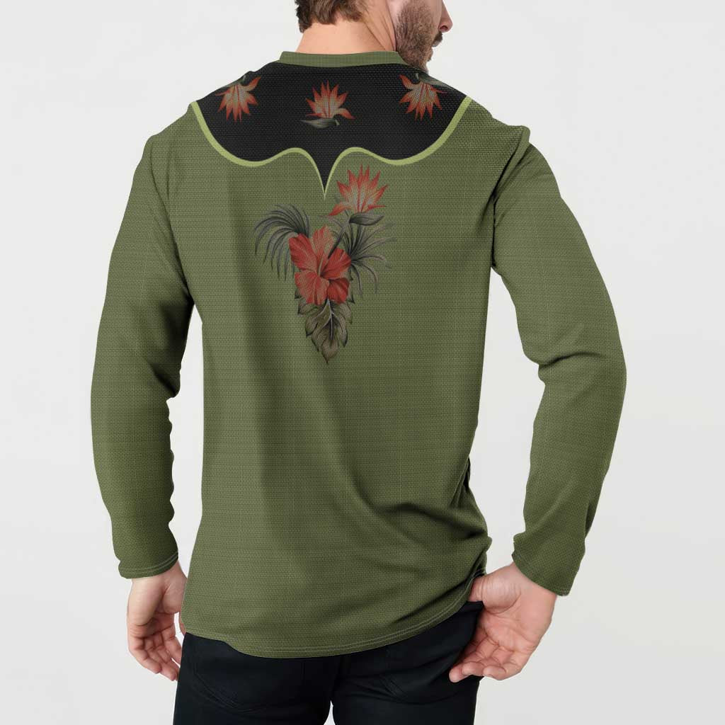 Western Yoke Button Sweatshirt Tropical Hibiscus Cowboy Style - Wonder Print Shop
