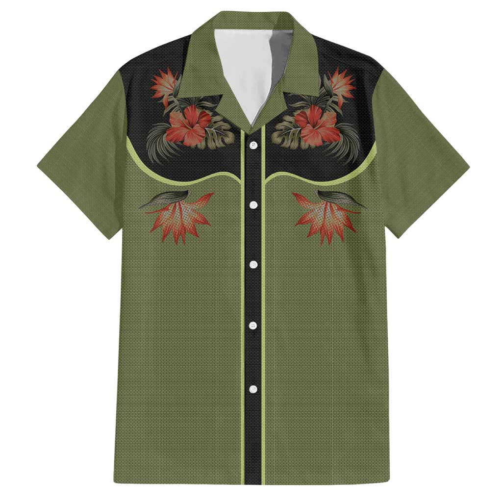 Western Yoke Hawaiian Shirt Tropical Hibiscus Cowboy Style - Wonder Print Shop