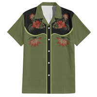 Western Yoke Hawaiian Shirt Tropical Hibiscus Cowboy Style - Wonder Print Shop