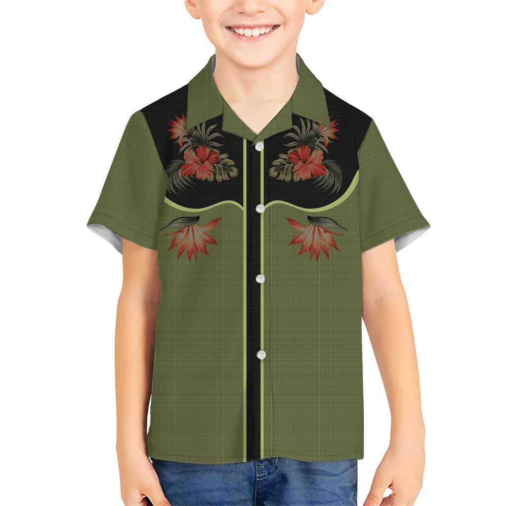 Western Yoke Hawaiian Shirt Tropical Hibiscus Cowboy Style - Wonder Print Shop