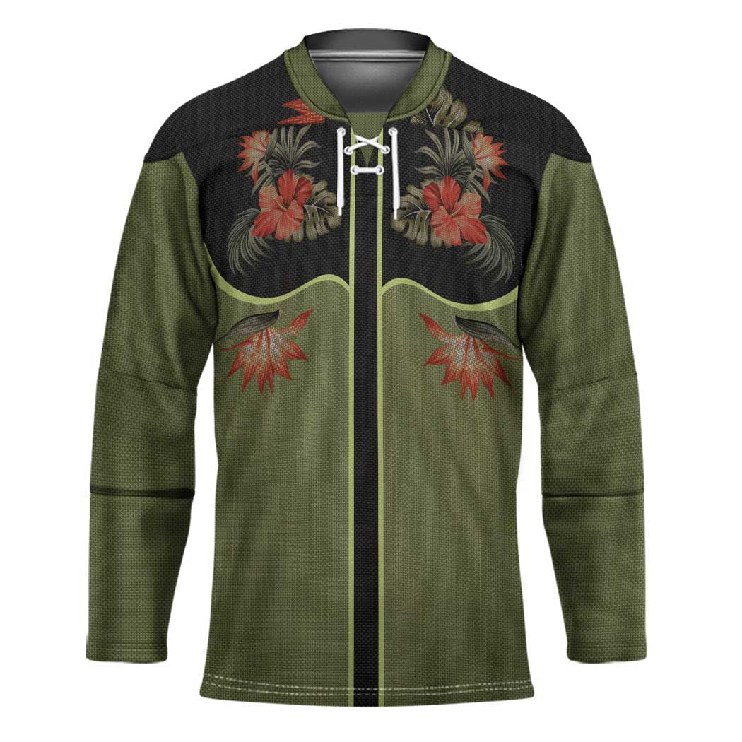 Western Yoke Hockey Jersey Tropical Hibiscus Cowboy Style - Wonder Print Shop