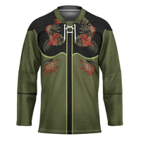 Western Yoke Hockey Jersey Tropical Hibiscus Cowboy Style - Wonder Print Shop