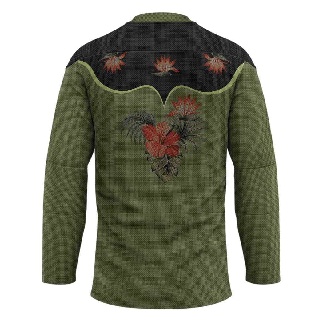 Western Yoke Hockey Jersey Tropical Hibiscus Cowboy Style - Wonder Print Shop