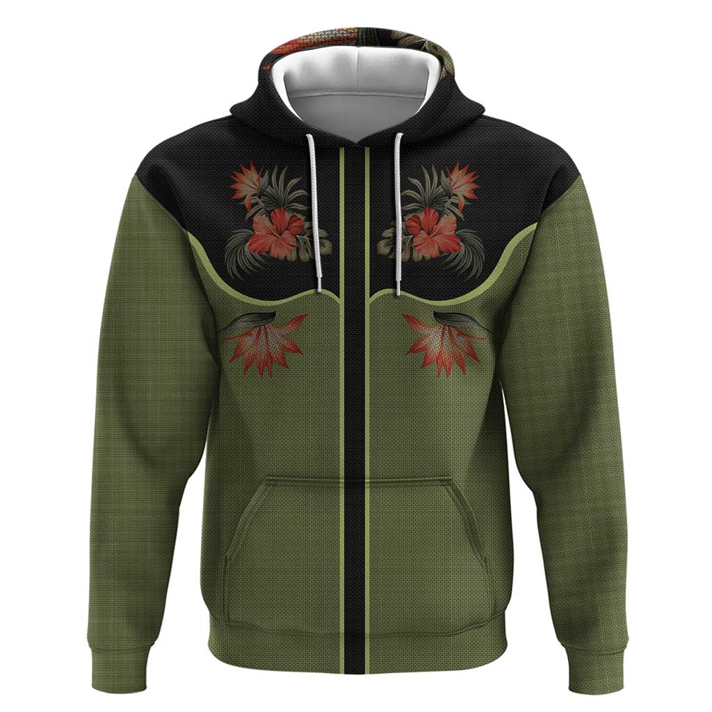 Western Yoke Hoodie Tropical Hibiscus Cowboy Style - Wonder Print Shop