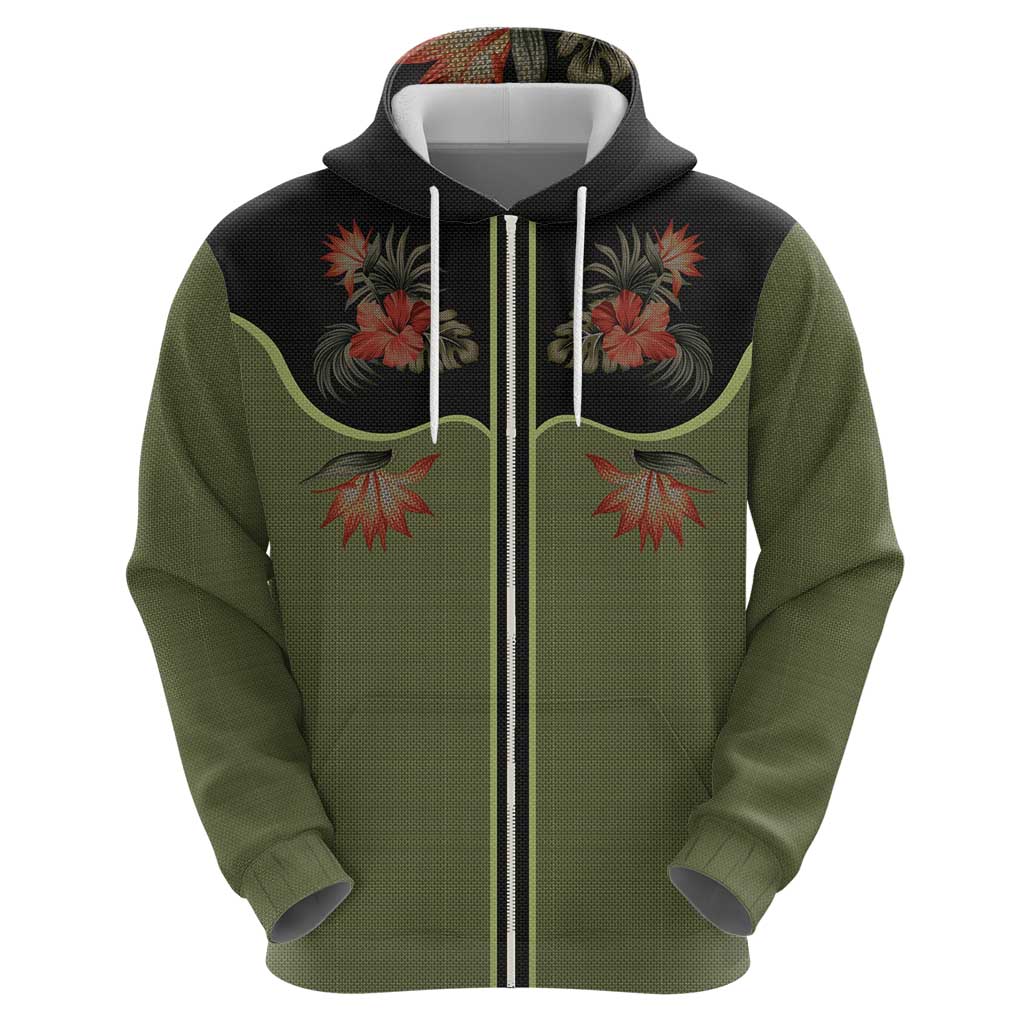 Western Yoke Hoodie Tropical Hibiscus Cowboy Style - Wonder Print Shop