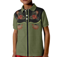 Western Yoke Kid Polo Shirt Tropical Hibiscus Cowboy Style - Wonder Print Shop