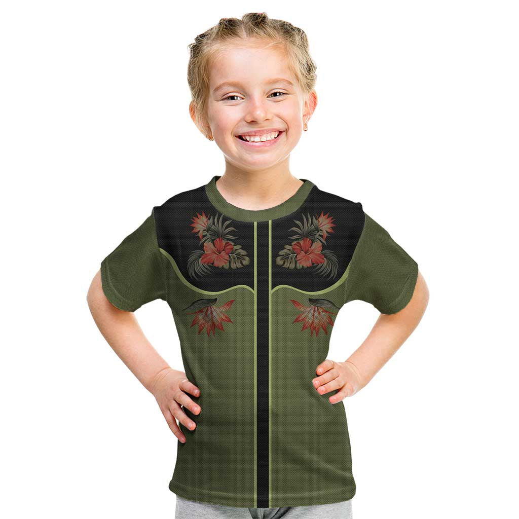 Western Yoke Kid T Shirt Tropical Hibiscus Cowboy Style - Wonder Print Shop