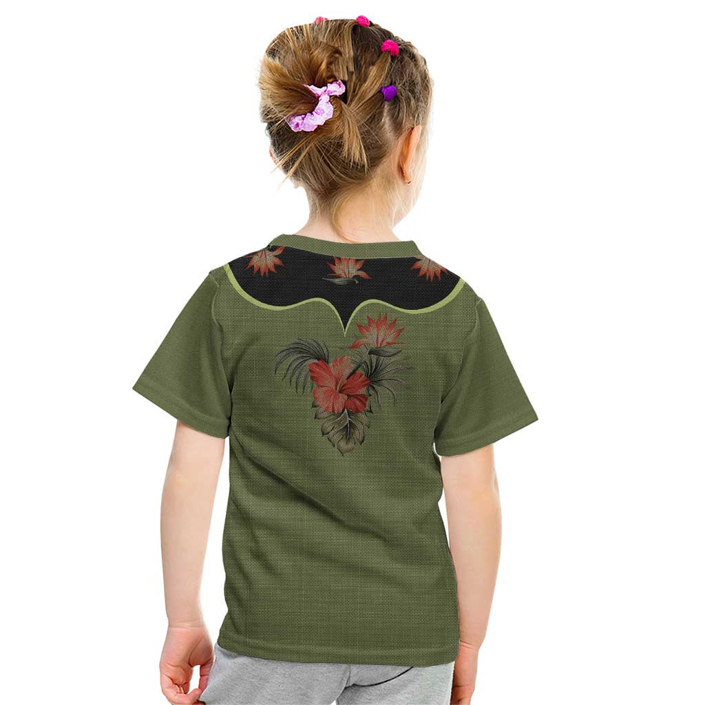 Western Yoke Kid T Shirt Tropical Hibiscus Cowboy Style - Wonder Print Shop