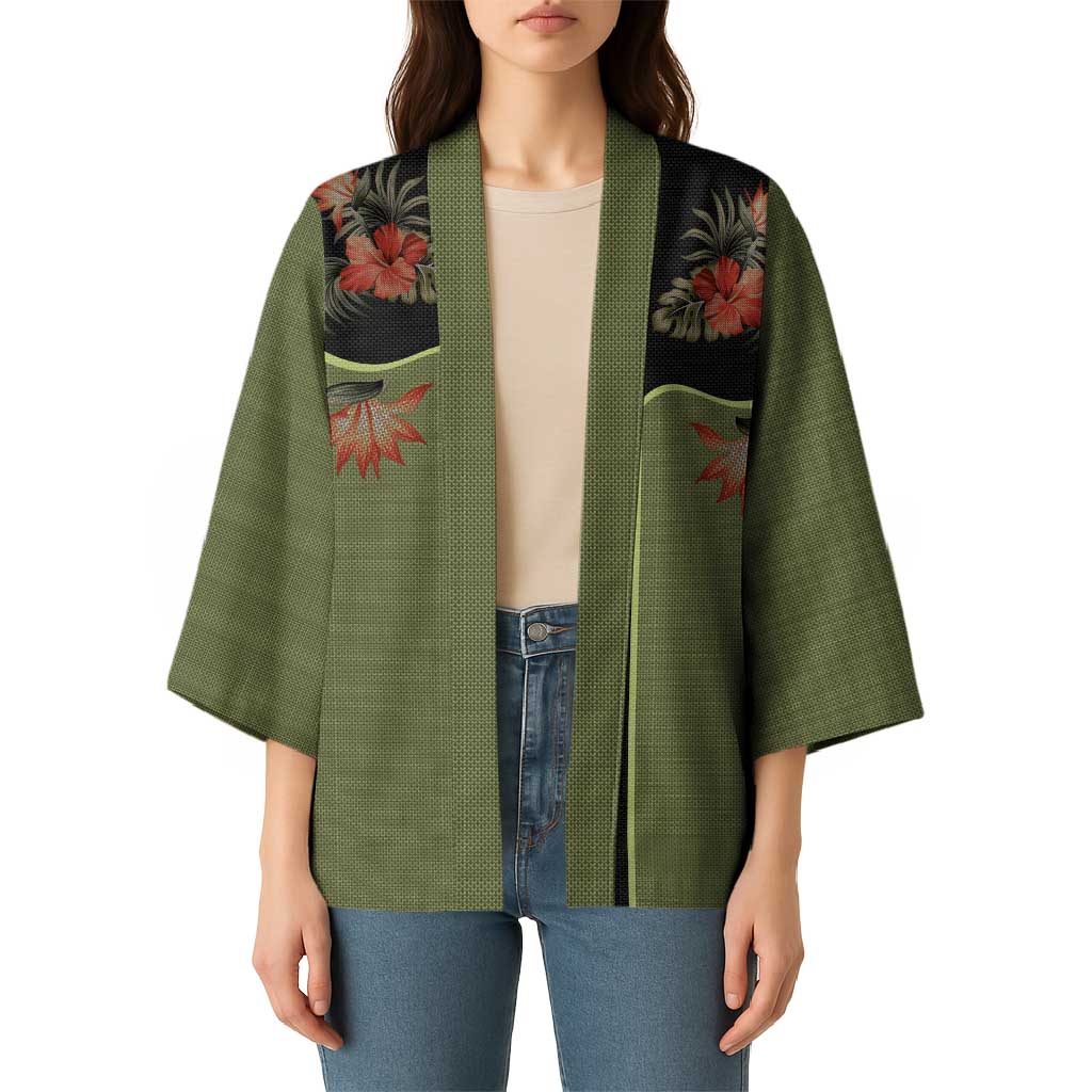 Western Yoke Kimono Tropical Hibiscus Cowboy Style - Wonder Print Shop