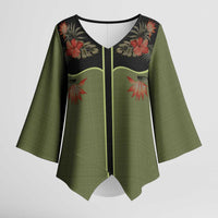Western Yoke Kimono Sleeve Blouse Tropical Hibiscus Cowboy Style - Wonder Print Shop