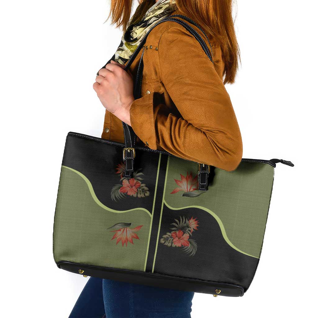 Western Yoke Leather Tote Bag Tropical Hibiscus Cowboy Style - Wonder Print Shop