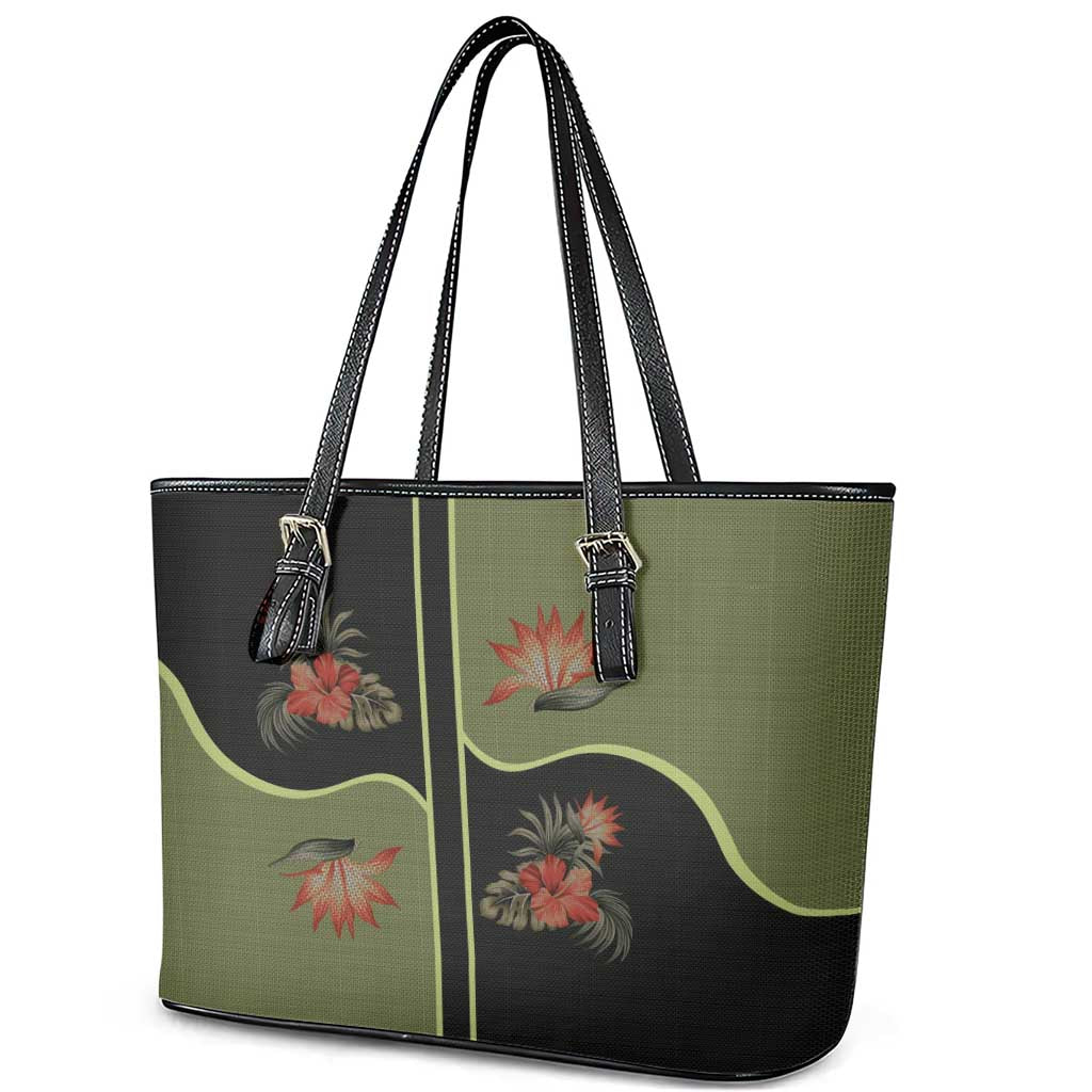 Western Yoke Leather Tote Bag Tropical Hibiscus Cowboy Style - Wonder Print Shop