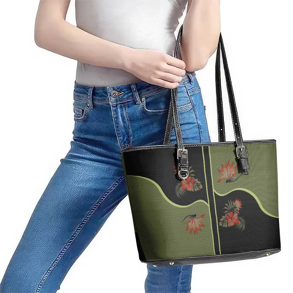 Western Yoke Leather Tote Bag Tropical Hibiscus Cowboy Style - Wonder Print Shop