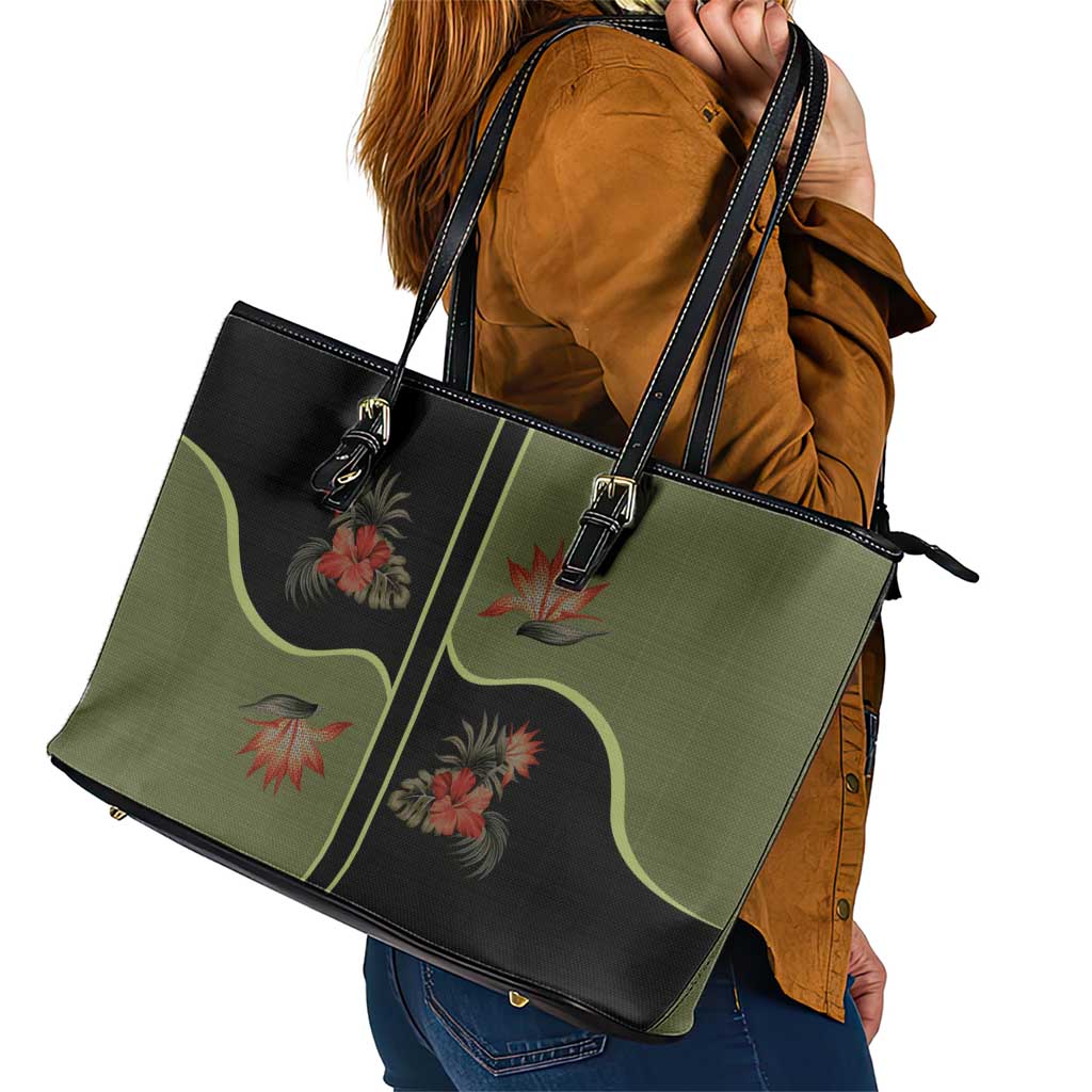 Western Yoke Leather Tote Bag Tropical Hibiscus Cowboy Style - Wonder Print Shop