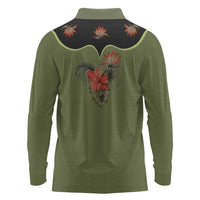 Western Yoke Long Sleeve Polo Shirt Tropical Hibiscus Cowboy Style - Wonder Print Shop