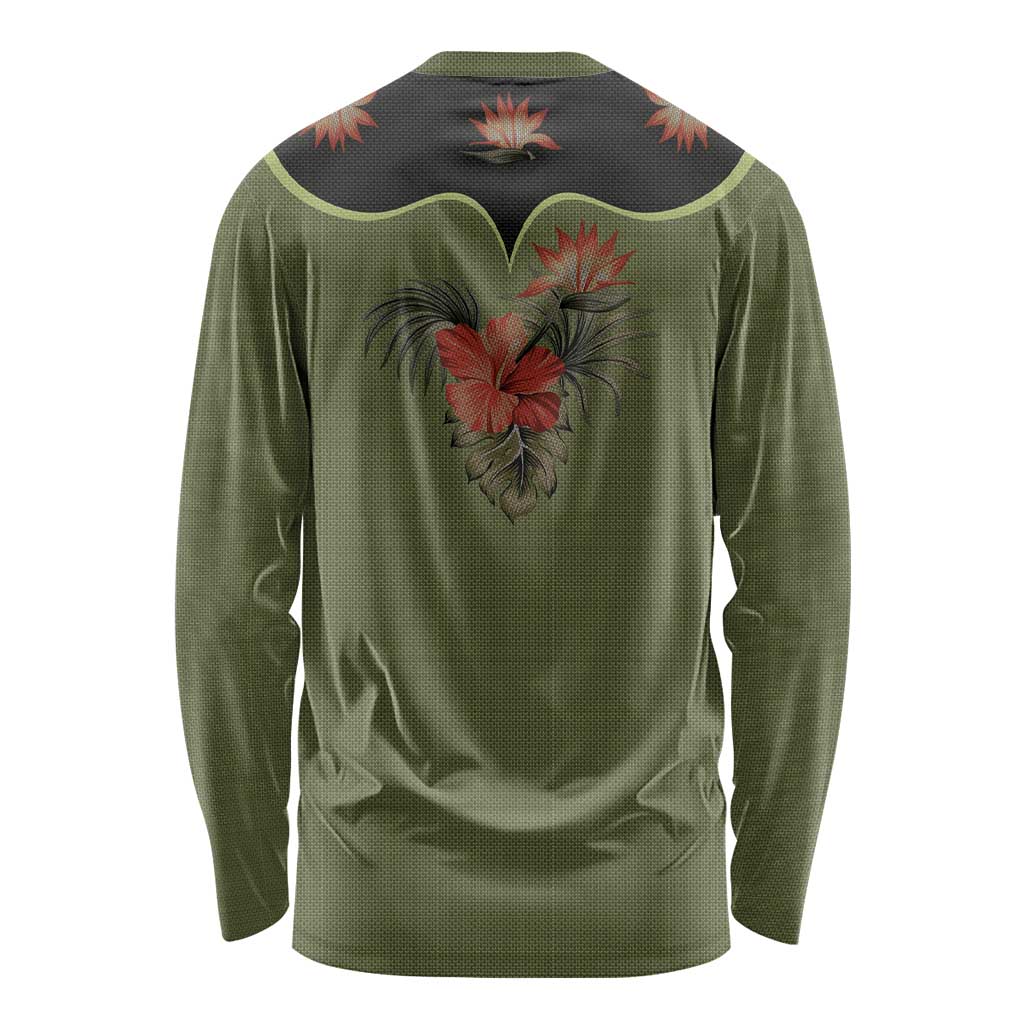 Western Yoke Long Sleeve Shirt Tropical Hibiscus Cowboy Style - Wonder Print Shop