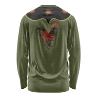 Western Yoke Long Sleeve Shirt Tropical Hibiscus Cowboy Style - Wonder Print Shop