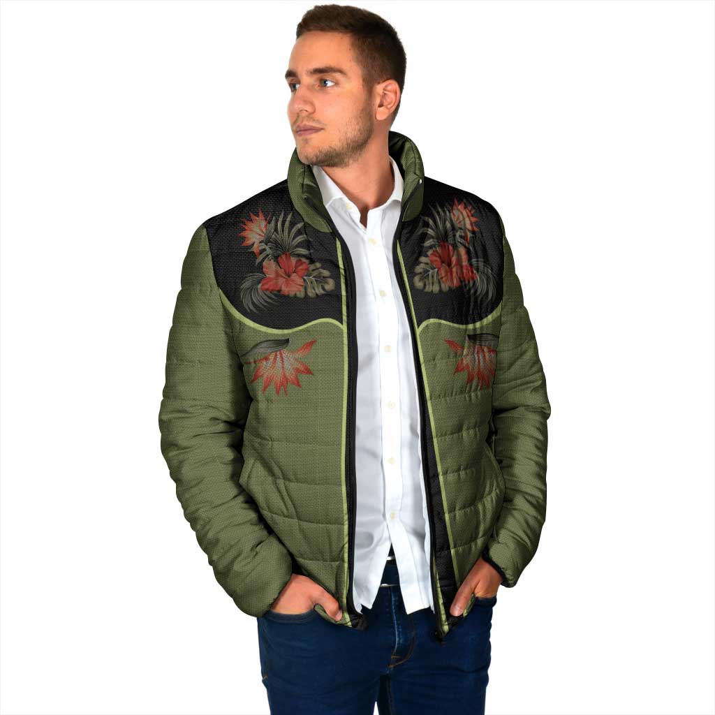 Western Yoke Padded Jacket Tropical Hibiscus Cowboy Style - Wonder Print Shop