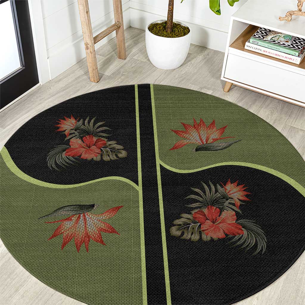 Western Yoke Round Carpet Tropical Hibiscus Cowboy Style - Wonder Print Shop