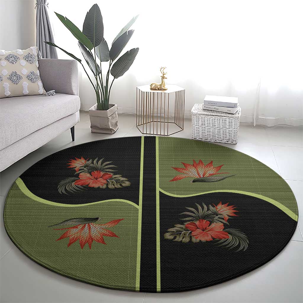 Western Yoke Round Carpet Tropical Hibiscus Cowboy Style - Wonder Print Shop