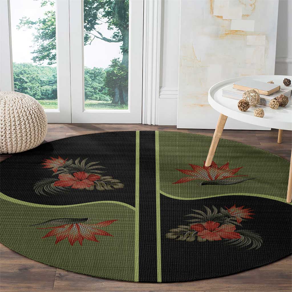 Western Yoke Round Carpet Tropical Hibiscus Cowboy Style - Wonder Print Shop
