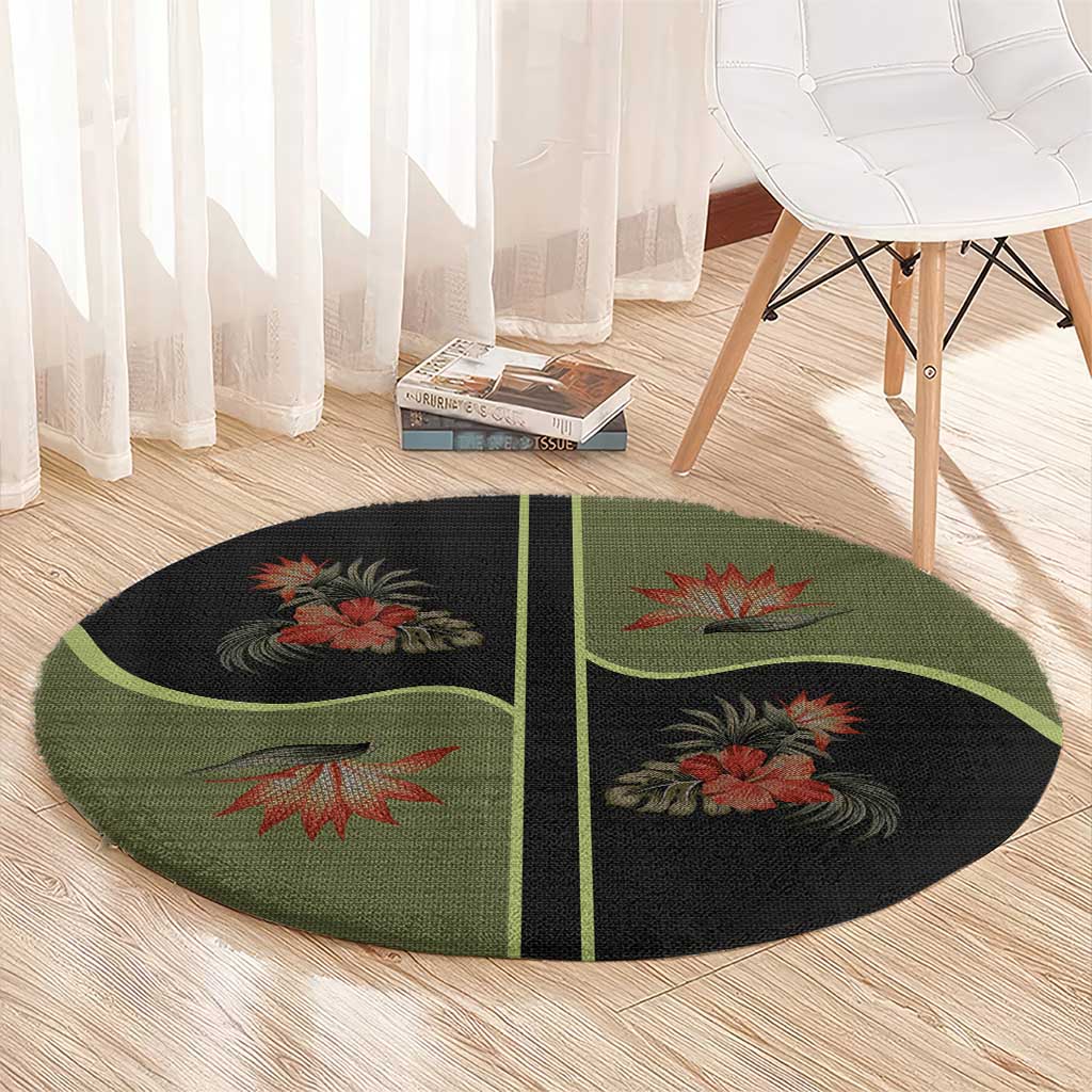 Western Yoke Round Carpet Tropical Hibiscus Cowboy Style - Wonder Print Shop