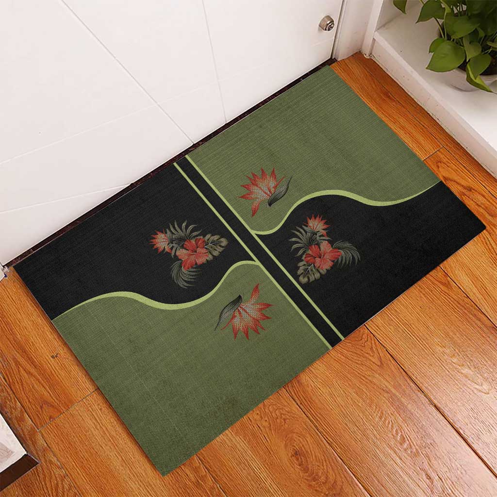 Western Yoke Rubber Doormat Tropical Hibiscus Cowboy Style - Wonder Print Shop