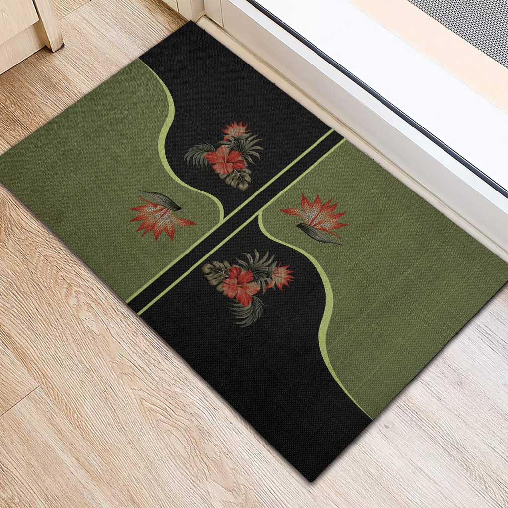 Western Yoke Rubber Doormat Tropical Hibiscus Cowboy Style - Wonder Print Shop
