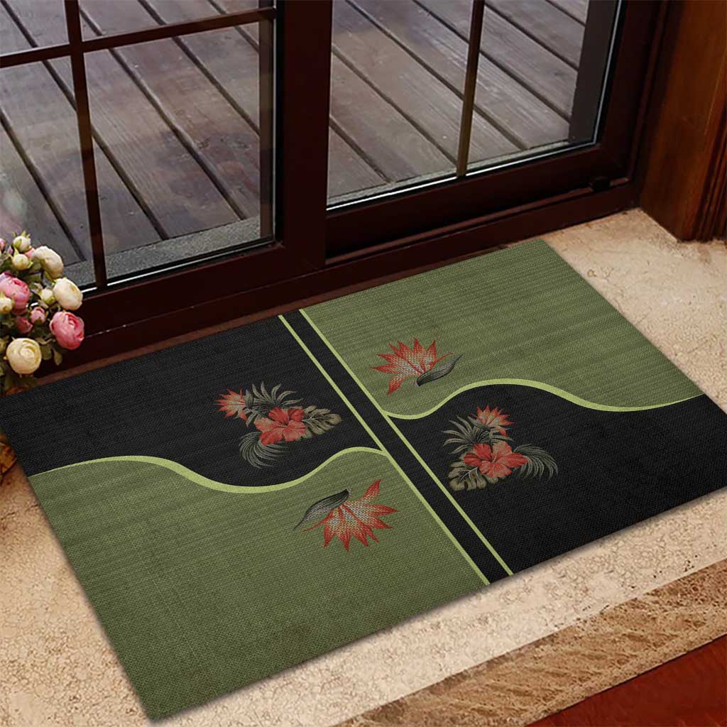 Western Yoke Rubber Doormat Tropical Hibiscus Cowboy Style - Wonder Print Shop